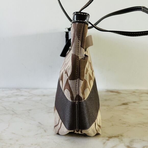 COACH Khaki Mahogany Signature Stripe Jacquard Tote Shoulder Bag - Picture 5 of 10